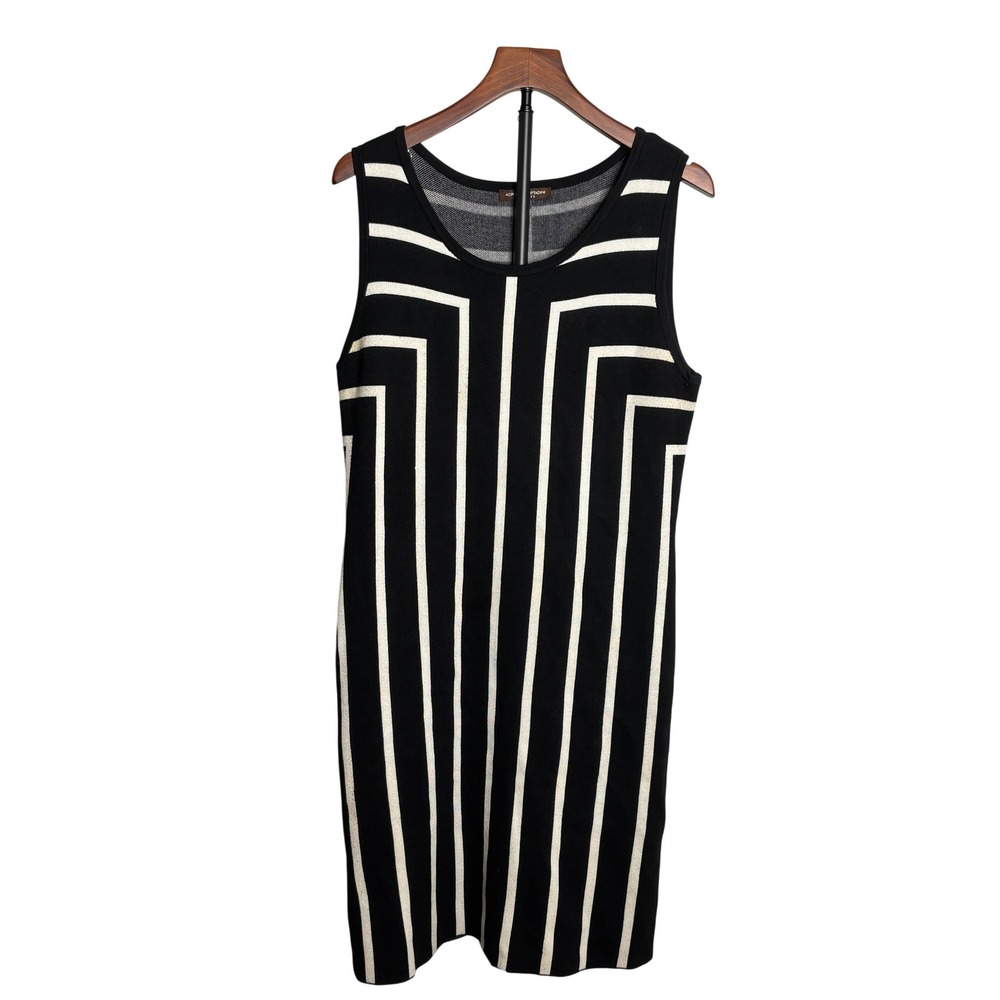 Adrienne Vittadini XL Black Cream Geometric Stripe Sleeveless Knit Sweater Dress